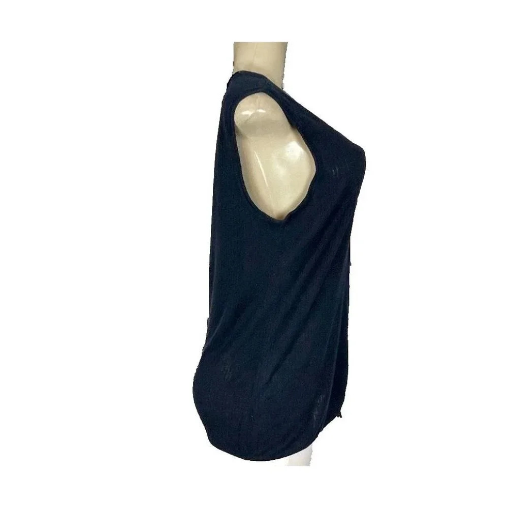 Jones New York L Navy Blue Scoop Neckline Ribbed Trim Linen Rayon Sleeveless Top - Picture 3 of 6